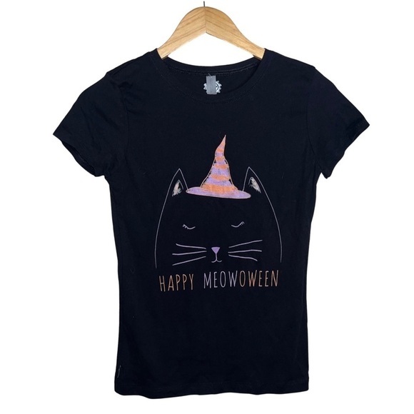 3/$25 🍄 Fifth Sun Black 'Happy Meowoween' Cat Tee Girls NWT Size XL 14-16 - Picture 1 of 7